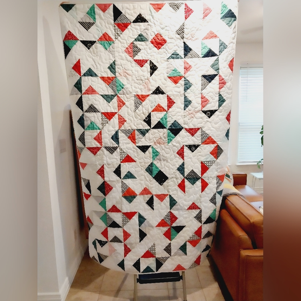 Bold Red and Black Geometric Quilt